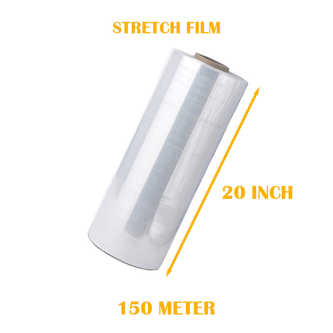 Stretch Film 20 Inch width, 150 Meters Length for Packing and multipurpose use.