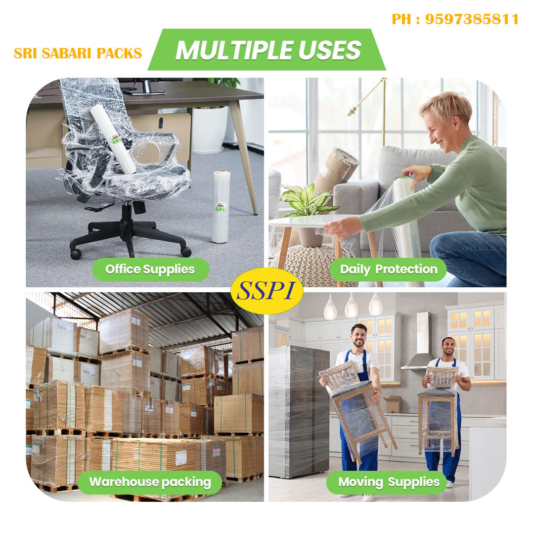 Stretch Film 12 Inch width, 300 Meters Length for Packing and multipurpose use.
