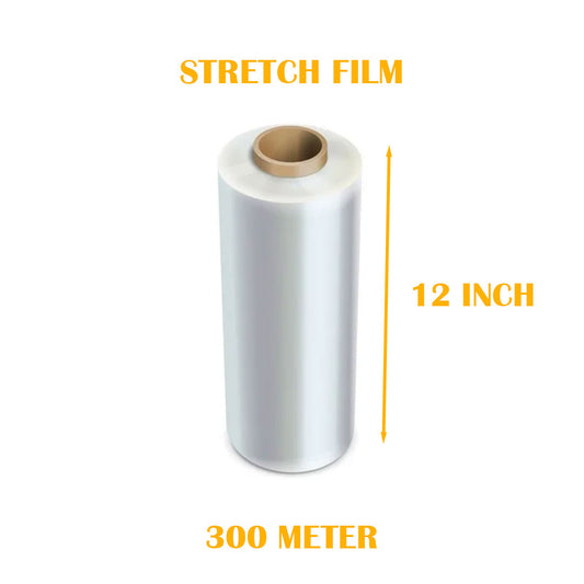 Stretch Film 12 Inch width, 300 Meters Length for  Packing and multipurpose use.