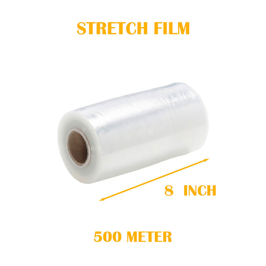 Stretch Film 8 Inch width, 500 Meters Length for  Packing and multipurpose use.